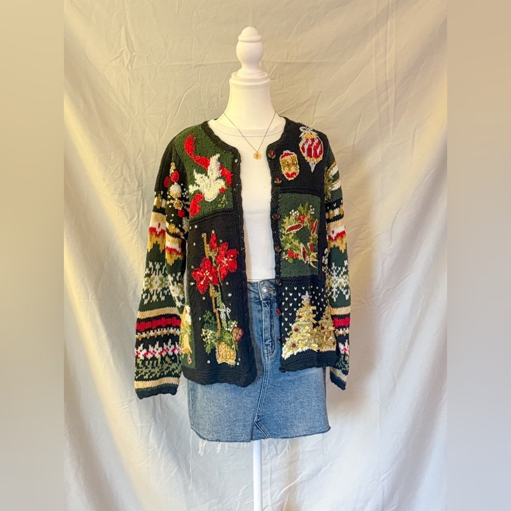 Tiara International Patchwork Festive Sweater Wit… - image 1